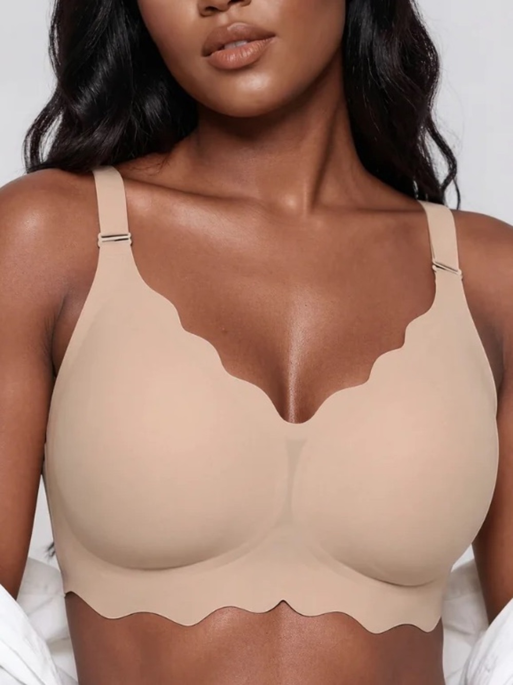 Seamless Scallop-Trim Nude Wireless Jelly Bra